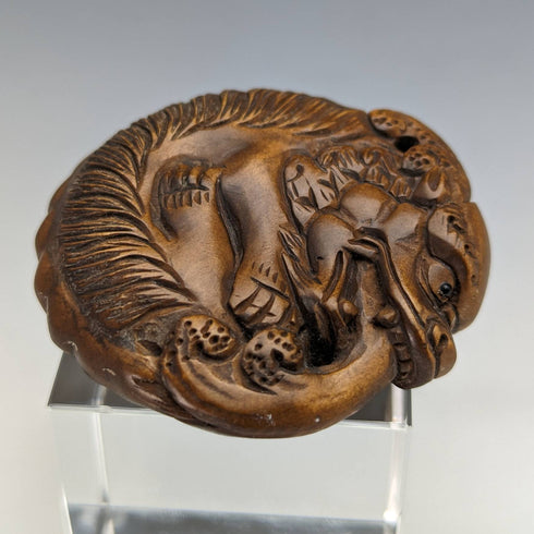 Japanese vintage dragon wooden netsuke